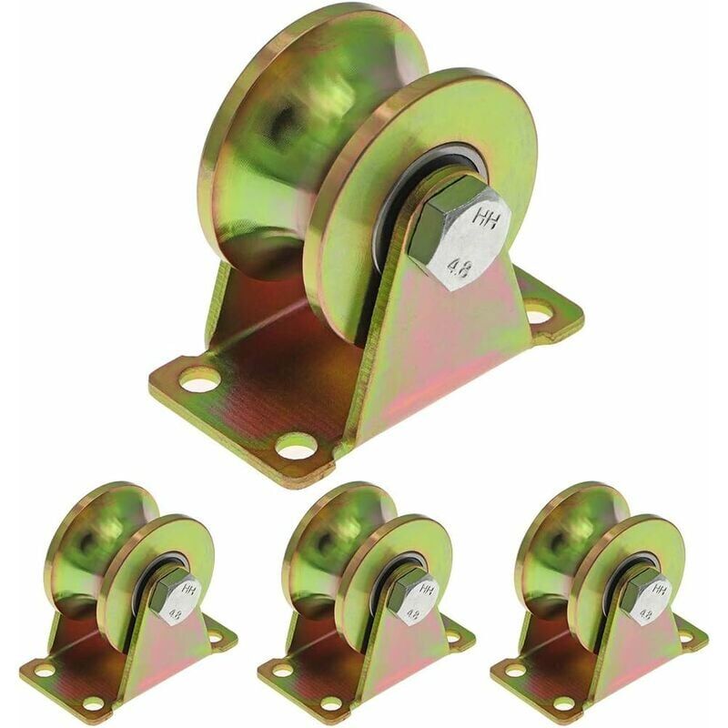 foto del prodotto ymyny 4 ruote per cancelli scorrevoli da 50 mm, ruote in acciaio con scanalatura a u, ruote con scanalatura a u per binario invertito, macchine