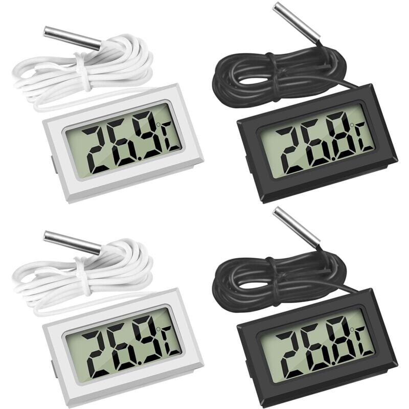 foto del prodotto ymyny 4 termometri per frigorifero, termometro digitale lcd con sonda impermeabile per frigorifero, congelatore e acquario 2 pezzi neri e 2 pezzi