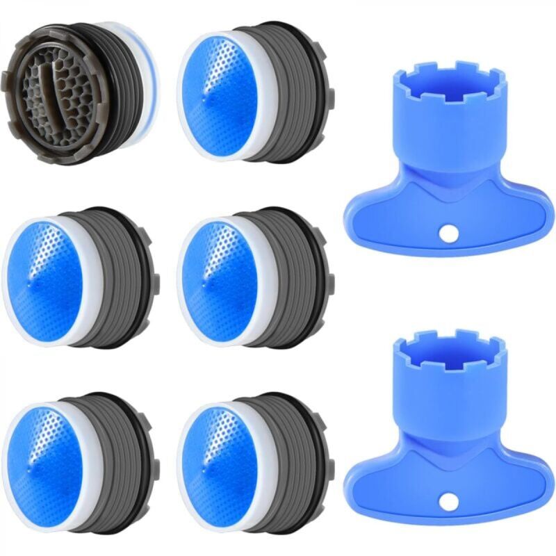 foto del prodotto ymyny 6 pezzi, aeratore m18.5, ugello per cucina e bagno, aeratore per rubinetto del lavandino in plastica per il risparmio idrico con 2 chiavi, blu