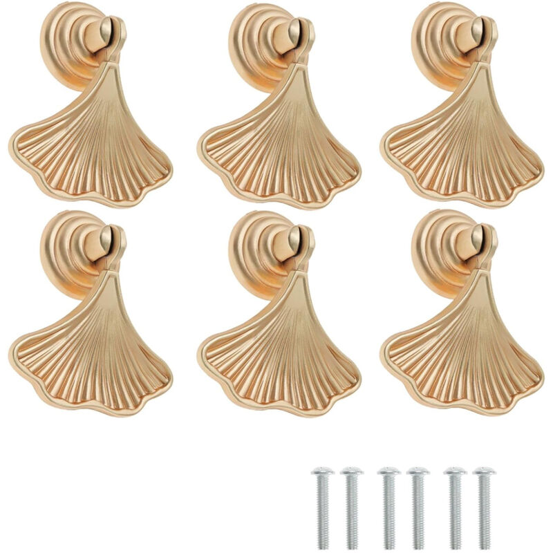 foto del prodotto ymyny 6 pezzi maniglie per porte a forma di foglia con viti per cassetti e librerie, oro