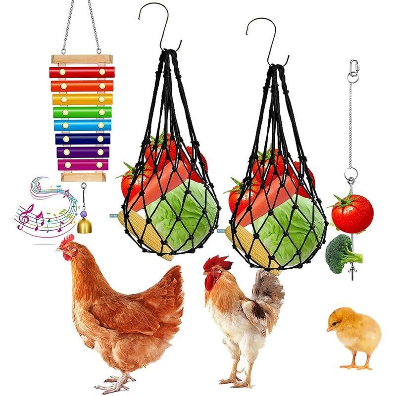 foto del prodotto ymyny accessori per pollaio confezione da 4 giocattoli per polli xilofono per pollaio, spiedini per verdure, portafrutta, mangiatoia per verdure