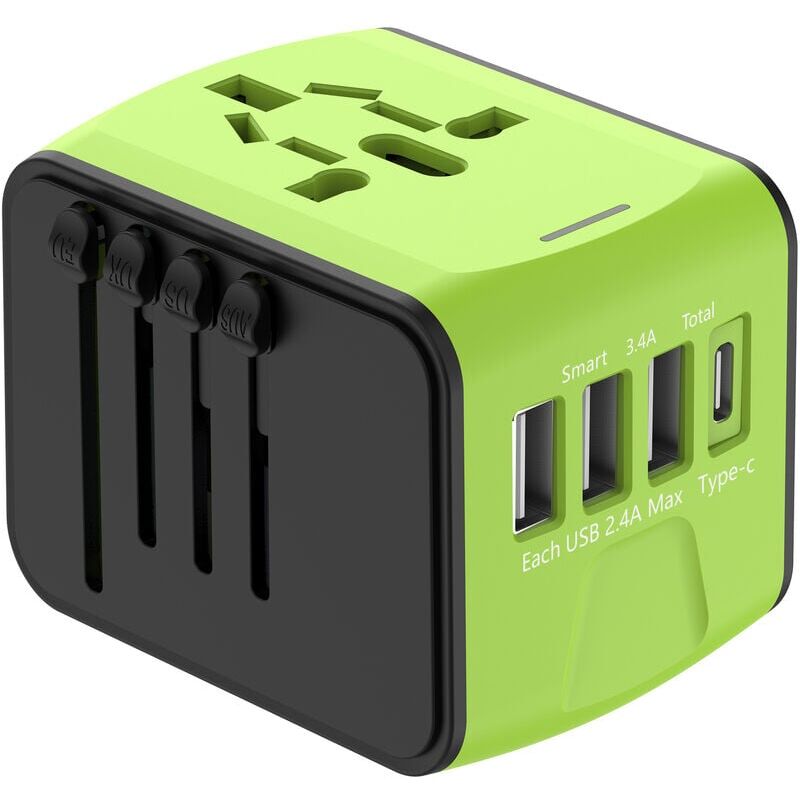 foto del prodotto ymyny adattatore universale da viaggio internazionale con 3 porte usb e 1 tipo c, 1500 w, spina francese per usa, canada, regno unito, ue,