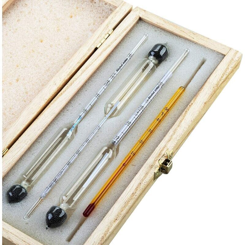 foto del prodotto ymyny alcolometro professionale set di 3 idrometri con divisione da 0 a 100 termometro per misurare il contenuto alcolico di brandy, whisky,