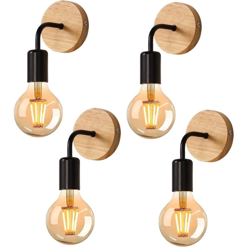 foto del prodotto ymyny applique da parete vintage, set da 4, lampada da parete per interni in legno e27 per camera da letto, scale, corridoio lampadine non incluse 
