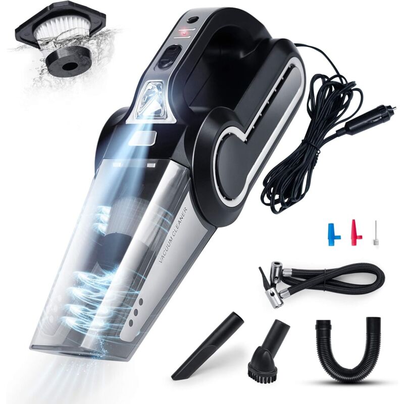 foto del prodotto ymyny aspirapolvere portatile 4 in 1, aspirapolvere portatile per auto da 120 w con luce led, doppio uso umido asciutto, gonfiatore per pneumatici