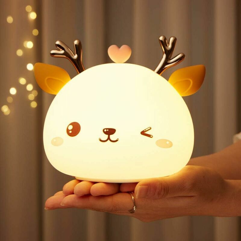 foto del prodotto ymyny bambini luce notturna ricaricabile led lampada da comodino 7 colori silicone cervo lampada touch regalo di compleanno