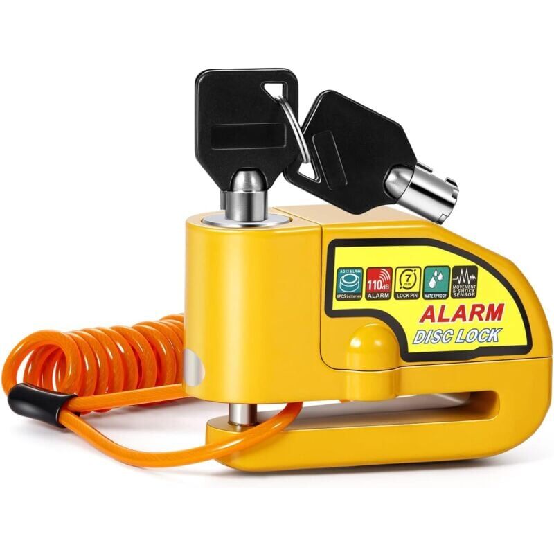 foto del prodotto ymyny bloccadisco per moto con allarme, antifurto, bloccadisco per scooter con allarme da 110 db, 2 chiavi, cavo antifurto da 1,5 m, 1 borsa