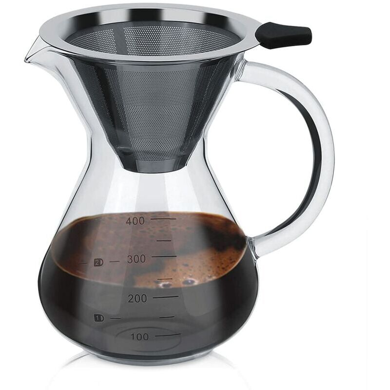 foto del prodotto ymyny - caffettiera pour over, filtro per caffè manuale, caraffa in vetro borosilicato, caffettiera manuale pour over con filtro permanente, 0,4 l