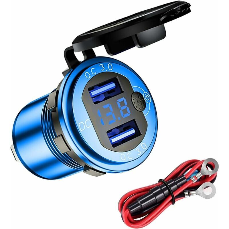 foto del prodotto ymyny caricabatterie usb per auto e moto qc3.0 impermeabile, presa di ricarica doppia usb in lega di alluminio 12 24 v con interruttore e voltmetro