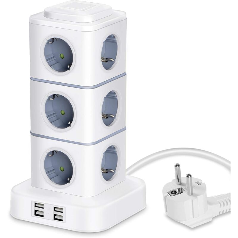 foto del prodotto ymyny ciabatta elettrica verticale crediri, 12 prese con 4 porte usb, ciabatta elettrica verticale con protezione da sovratensione per casa e