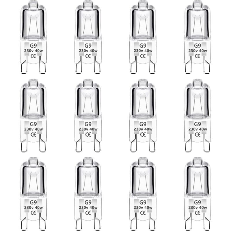 foto del prodotto ymyny confezione da 12 lampadine alogene g9 40w 230v dimmerabili 0 100 , 480lm, bianco caldo 2700k, lampada alogena con attacco bispina g9, senza