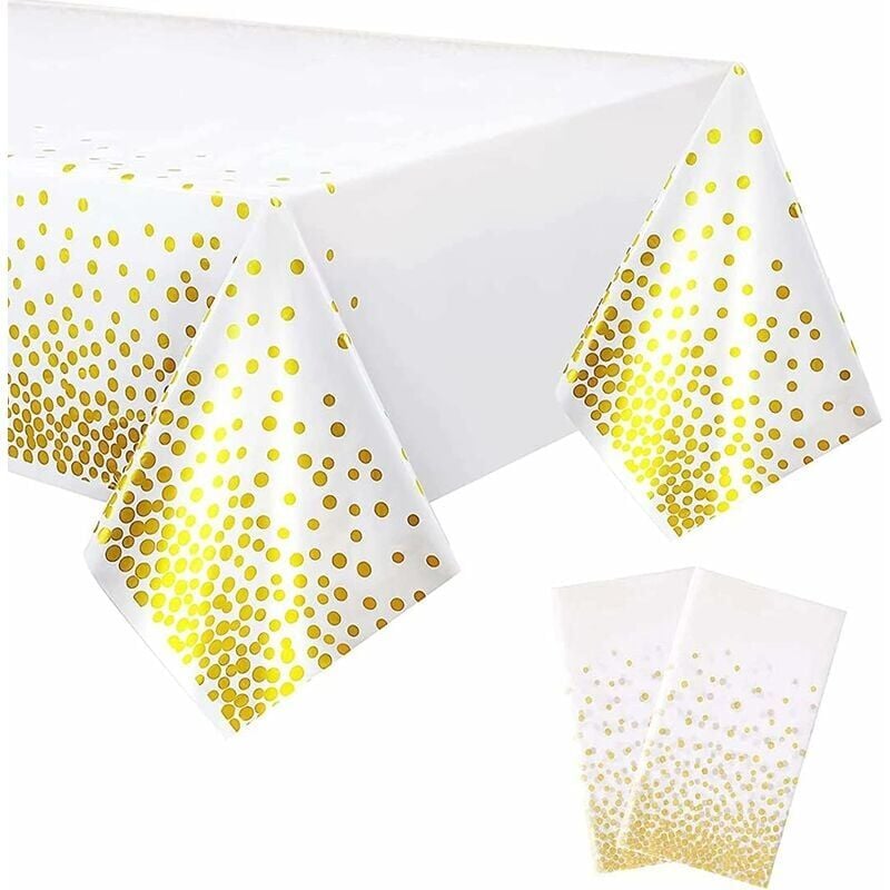 foto del prodotto ymyny confezione da 2 tovaglie monouso, tovaglie rettangolari a pois bianchi e dorati per matrimoni, natale, feste di compleanno, picnic 137 x 274