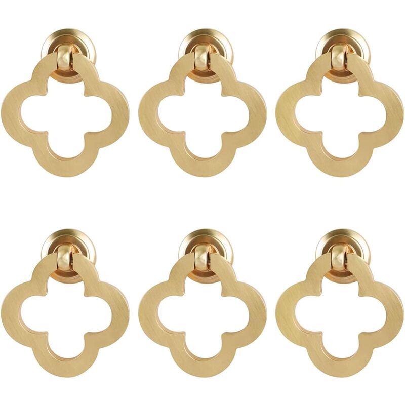 foto del prodotto ymyny confezione da 6 pomelli e maniglie per mobili da cucina in lega di bronzo dorato per cassetti e armadietti 6 pezzi, quadrifoglio, con viti 