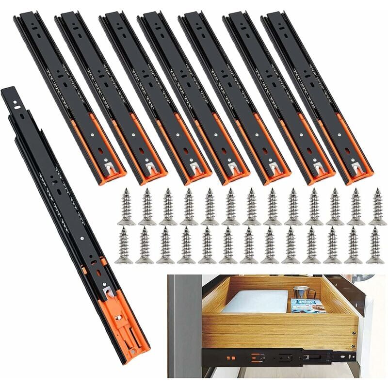 foto del prodotto ymyny confezione da 8 guide per cassetti da 250 mm, guide per cassetti con cuscinetti a sfera, chiusura ammortizzata e silenziosa, guida a