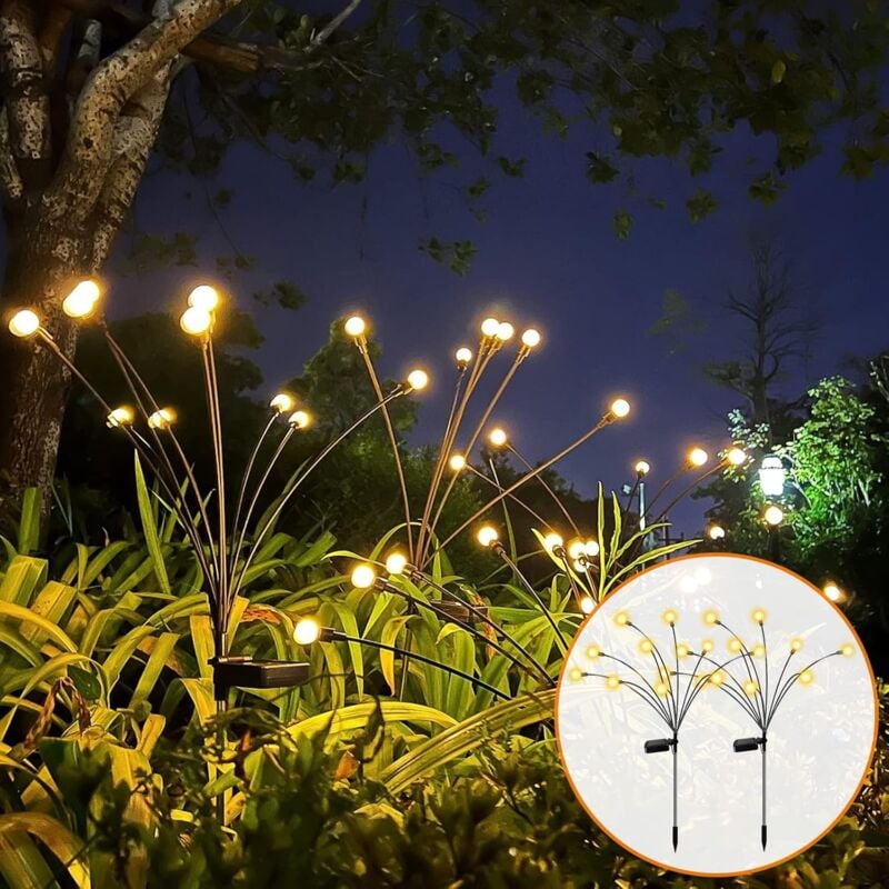 foto del prodotto ymyny crediri 2 confezioni di luci solari per esterni a forma di lucciola, luce solare a led a forma di lucciola, luce solare ad energia solare,