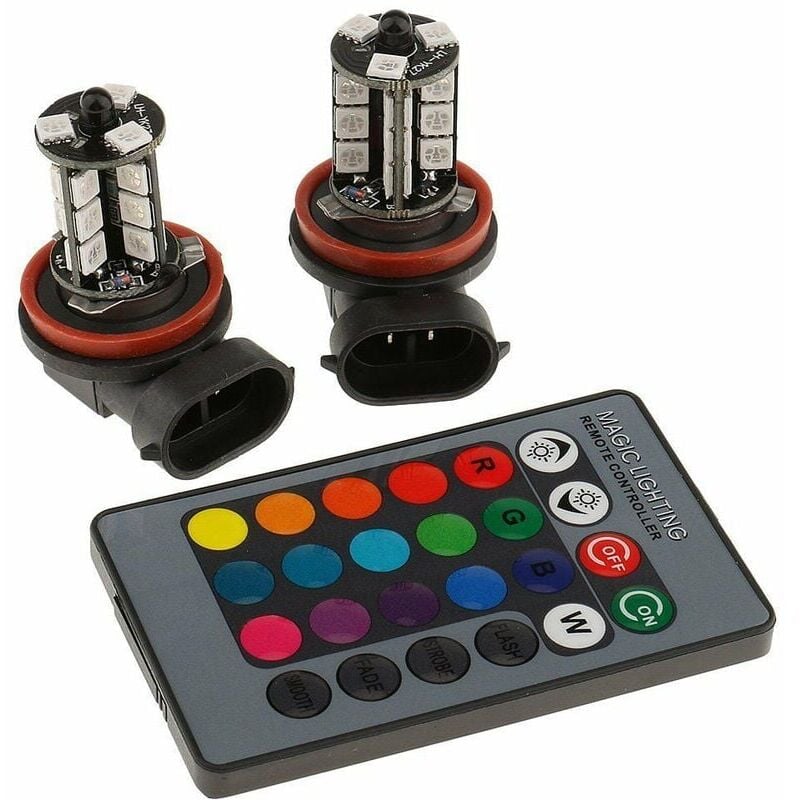 foto del prodotto ymyny crediri 2 pezzi h8 h11 rgb fendinebbia, luci fendinebbia led rgb multicolore, abbaglianti, telecomando, lampadina di ricambio h8 h11