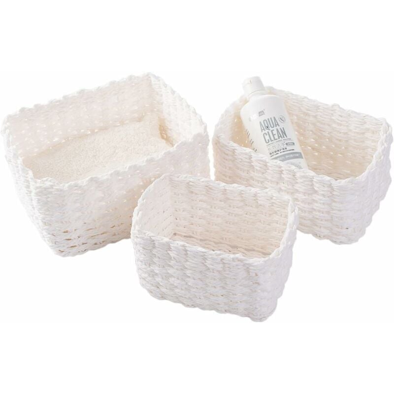 foto del prodotto ymyny crediri 3 confezioni di cestini portaoggetti intrecciati per accessori per il trucco, bagno, fasciatoio, piccolo scomparto organizer bianco 