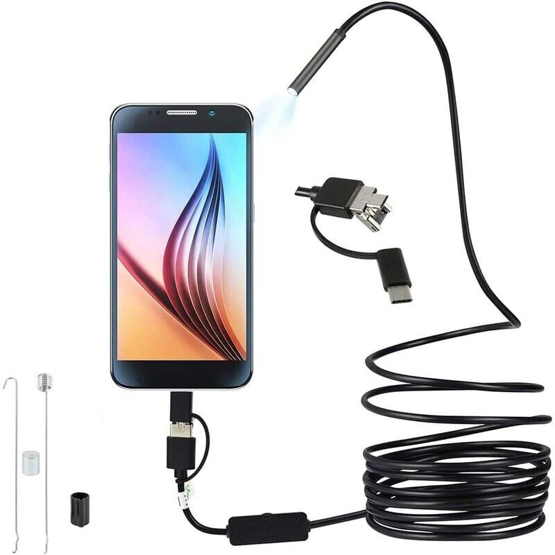 foto del prodotto ymyny crediri 3 in 1 usb endoscopio 5.5mm ultra sottile hd telecamera di ispezione con 6 led regolabili ip67 cavo snake impermeabile compatibile