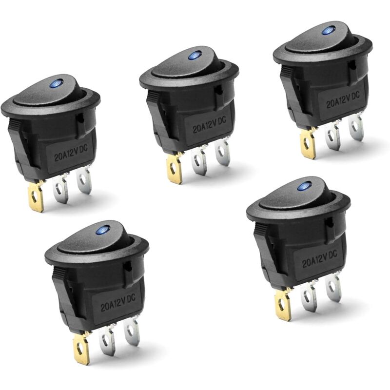 foto del prodotto ymyny crediri 5 pezzi dc 20a 12v interruttore a bilanciere rotondo per auto e barca con led blu
