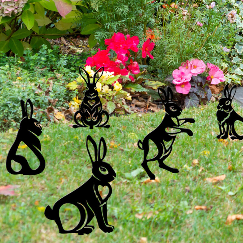 foto del prodotto ymyny crediri 5 pezzi picchetti da giardino a forma di coniglietto pasquale, picchetti da giardino decorativi in metallo per esterni, cortile,