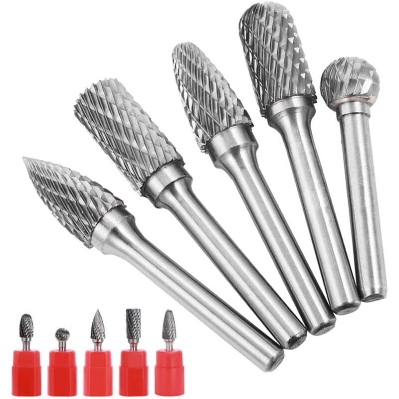 foto del prodotto ymyny crediri 6 pezzi 10 mm doppio taglio burr set, smerigliatrice in carburo di tungsteno, gambo cilindrico da 1 4 , punte per incisione rotante