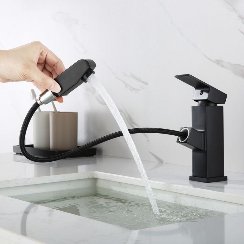 foto del prodotto ymyny crediri auralum rubinetto miscelatore lavabo estraibile per bagno, nero con funzione estraibile, miscelatore monocomando, rubinetto per