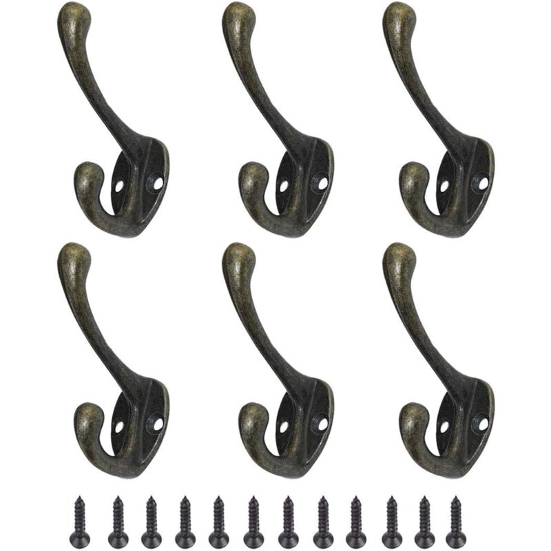 foto del prodotto ymyny - crediri confezione da 6 ganci appendiabiti in metallo vintage per armadietto, ganci per cappelli retrò, ganci per vestiti, ganci da parete con viti, bronzo, taglia unica
