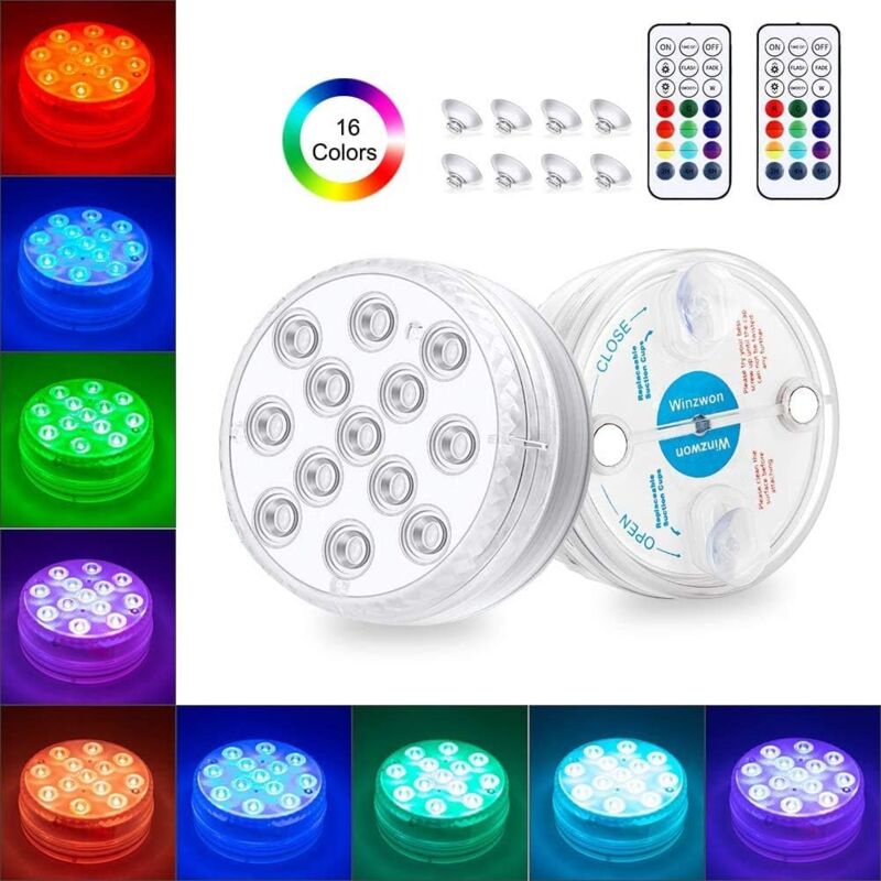 foto del prodotto ymyny crediri ip68 luce subacquea a led impermeabile per piscina multicolore con telecomando per acquario, vasca da bagno, piscina, giardino,