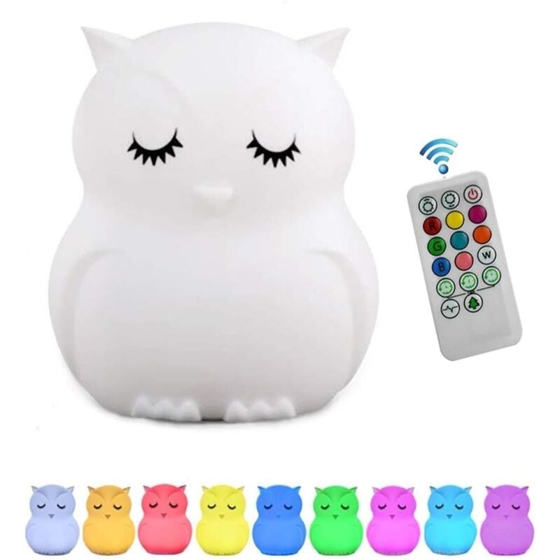 foto del prodotto ymyny crediri luce notturna per bambini luce notturna per bambini luce notturna a forma di gufo colorata luce notturna a led ricaricabile