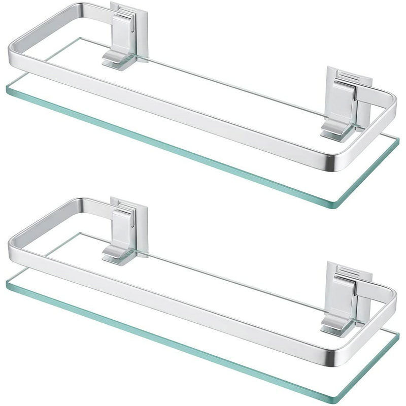 foto del prodotto ymyny crediri mensola da bagno, mensola in vetro a parete, alluminio, spessore 8 mm, vetro temperato, rettangolare, argento, set da 2, a4126a p2