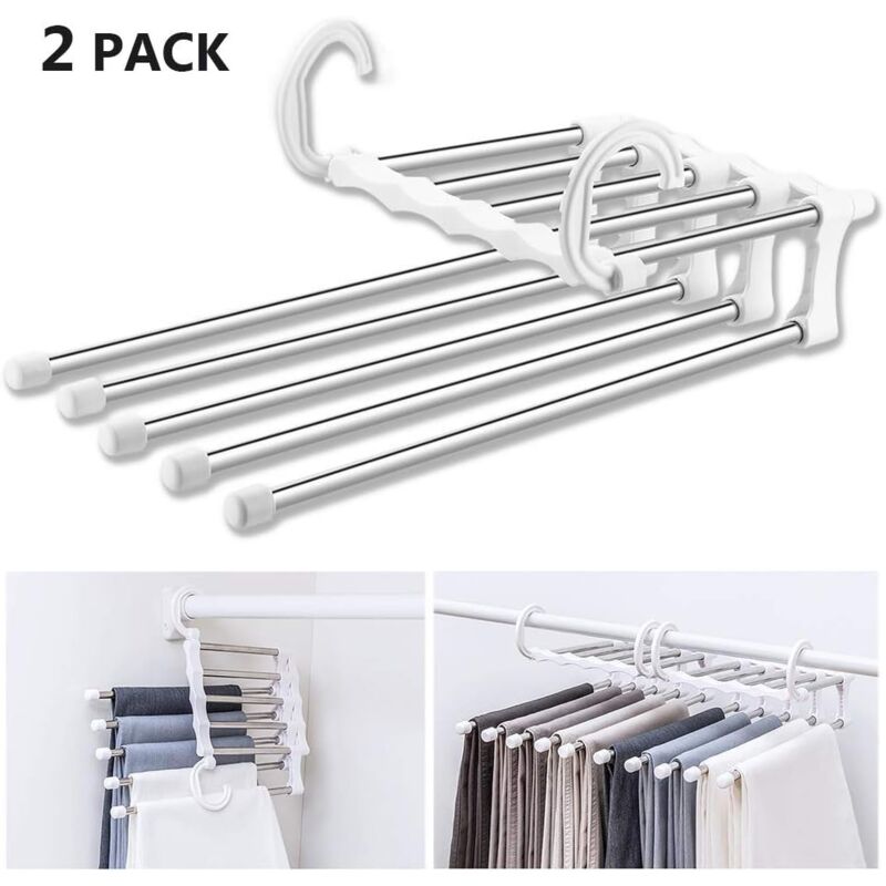 foto del prodotto ymyny crediri multi pant hangers, 2 pezzi, gruccia salvaspazio, gruccia portaoggetti multi magic, gruccia da viaggio pieghevole