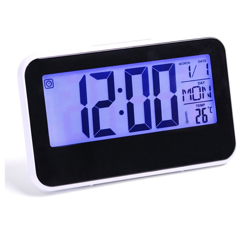 foto del prodotto ymyny crediri orologio da parete lcd grande e silenzioso con display di temperatura e umidit , orologio con giorno della settimana e data, orologio