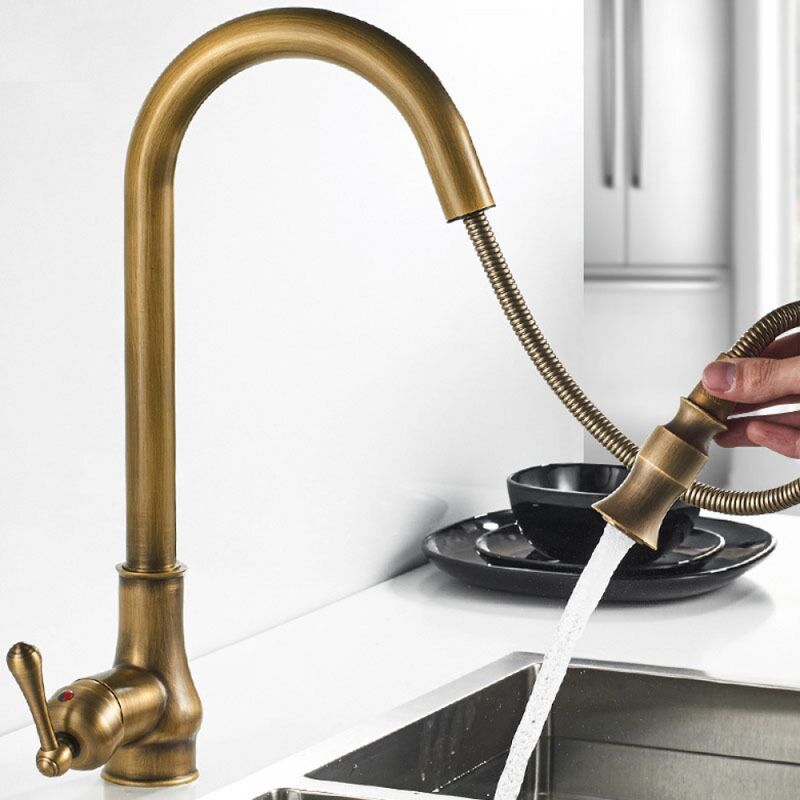 foto del prodotto ymyny crediri rubinetto da cucina in ottone bronzo antico, miscelatore monoforo in rame con doccetta estraibile