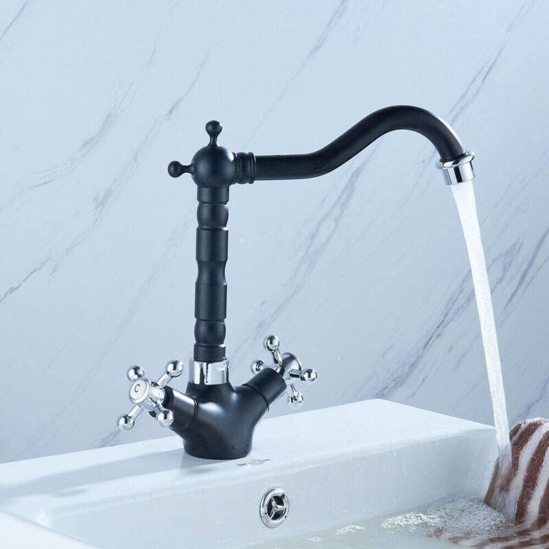 foto del prodotto ymyny crediri rubinetto da cucina retr nostalgico, rubinetto per lavandino, rubinetto da cucina, miscelatore, rubinetto nero, lavello cromato due