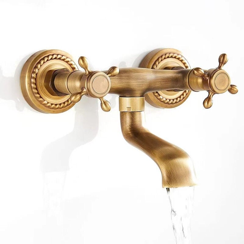 foto del prodotto ymyny crediri rubinetto da parete in rame vintage, girevole a 180 , antico rubinetto da cucina a parete con acqua calda e fredda