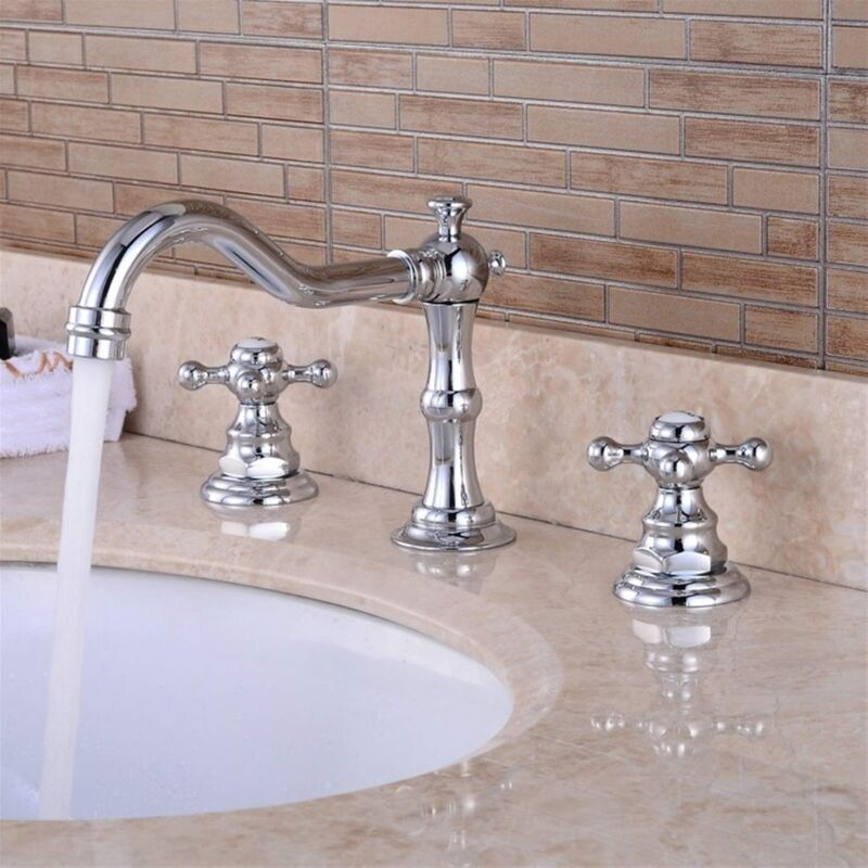 foto del prodotto ymyny crediri rubinetto moderno in rame cromato a croce rubinetto in argento a croce rubinetto per lavabo girevole a 360 a 3 fori rubinetto