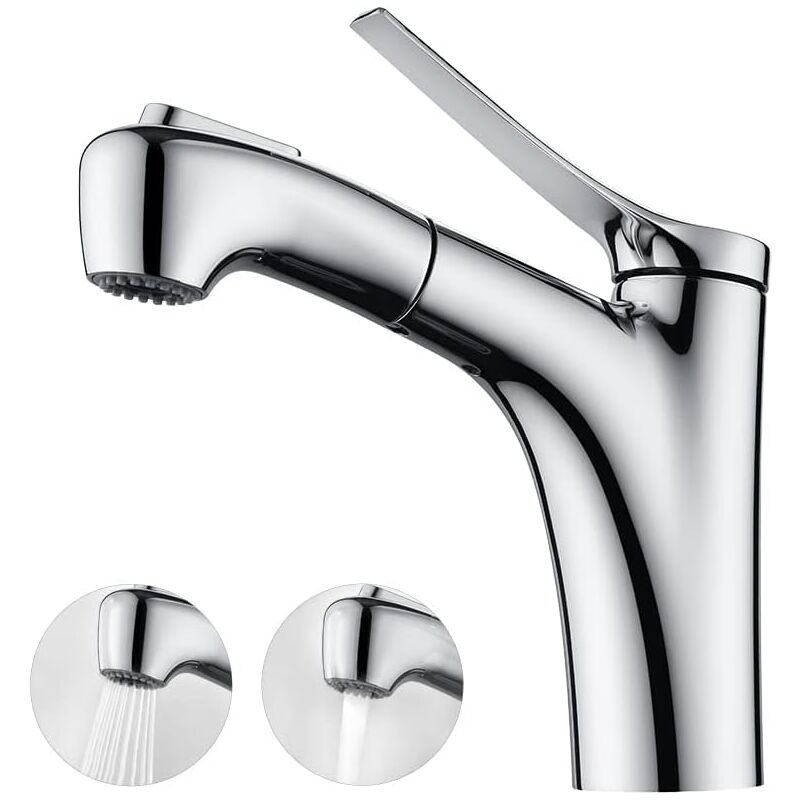 foto del prodotto ymyny crediri rubinetto per bagno estraibile con 2 modalit di flusso dell acqua, doccetta, miscelatore monocomando per lavabo cromato