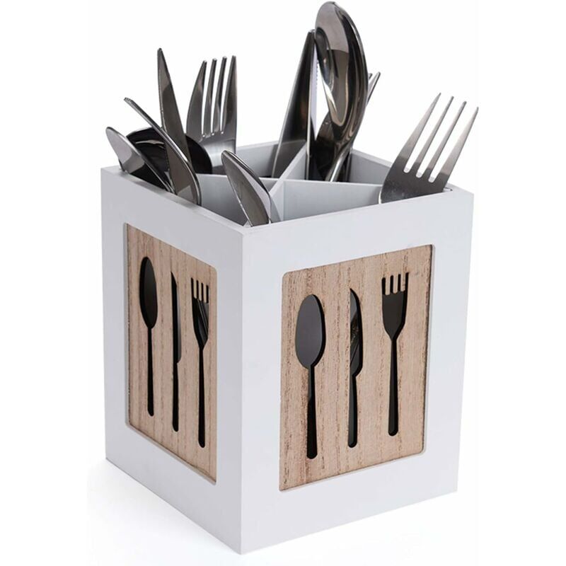 foto del prodotto ymyny crediri scatola per posate in legno cesto per posate per cucchiai, forchette, coltelli scatola per posate decorativa con motivo di posate