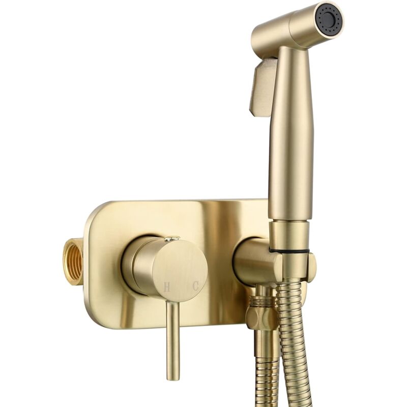 foto del prodotto ymyny crediri set bidet portatile in acciaio inox con doccetta e flessibile per acqua calda e fredda, set completo per bidet e wc in oro spazzolato