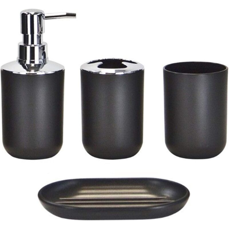 foto del prodotto ymyny crediri set di accessori da bagno dal design moderno, 4 pezzi, flaconi per lozione, porta spazzolino, tazza per denti, porta sapone, nero