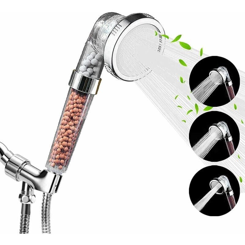 foto del prodotto ymyny crediri soffione doccia ionico, con sistema di filtraggio a 3 strati, aumento della pressione e risparmio idrico, con 3 modalit regolabili,