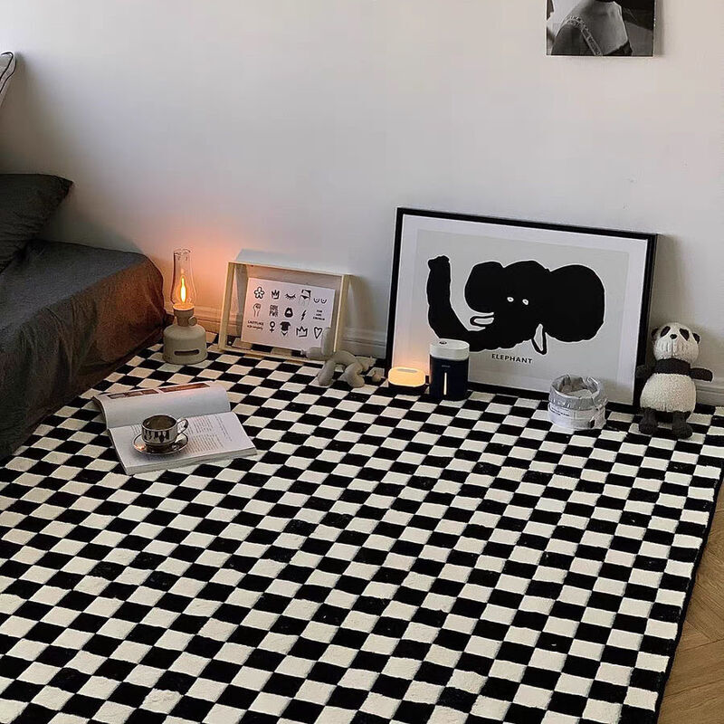 foto del prodotto ymyny crediri tappeto creativo tappeto a scacchi tappeto per soggiorno camera da letto semplice tappeto a quadri bianco e nero cuscino per divano