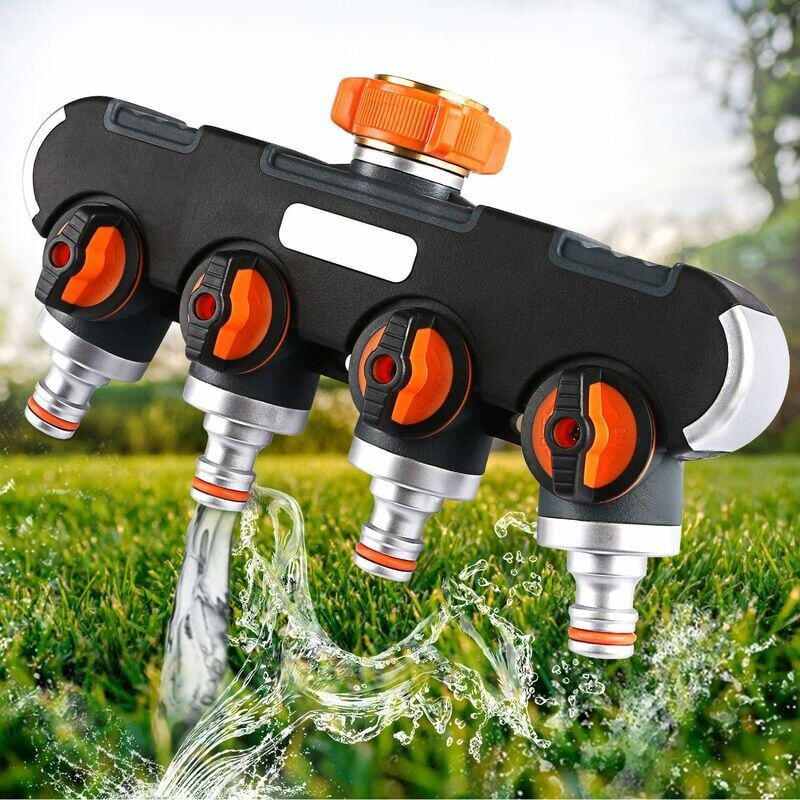 foto del prodotto ymyny distributore di irrigazione a 4 vie divisore per irrigazione a tubo, flusso d acqua regolabile e bloccabile, distributore per irrigazione da