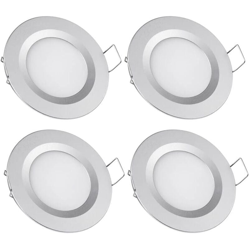 foto del prodotto ymyny faretto da incasso a led 4 x 12v, foro 58 65 mm, 3w, 6400k, per camper, barca, roulotte, furgone, yacht, bianco freddo finitura argento 
