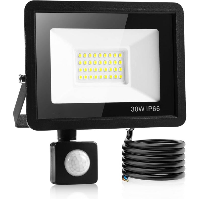 foto del prodotto ymyny faretto led da esterno 30w con sensore, luce esterna impermeabile ip66 con sensore, luce bianca fredda
