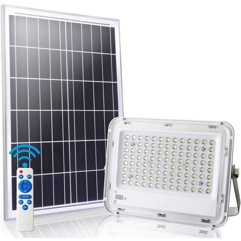 foto del prodotto ymyny faretto solare a led per esterni da 100 w, faretto solare da 6500 k con telecomando, 100 led, luce solare da esterni impermeabile ip65 da