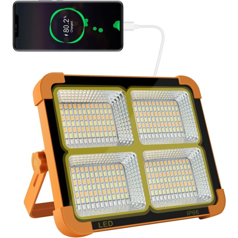 foto del prodotto ymyny faro led ricaricabile da 100 w e 10000 lm, lampada da lavoro portatile con pannello solare, lampada ricaricabile usb da 16500 mah, per