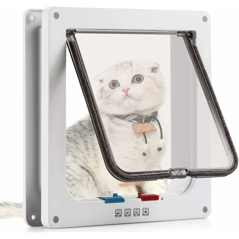 foto del prodotto ymyny gattaiola con 4 vie magnetiche, porta per gatti e cani di piccola taglia, porta per gatti con tunnel m 19,7x19x5,5 cm, bianco 