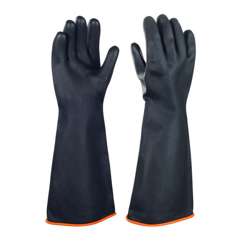 foto del prodotto ymyny guanti in lattice resistenti agli agenti chimici, guanti di sicurezza industriali, lunghi in gomma, guanti neri resistenti, 1 paio