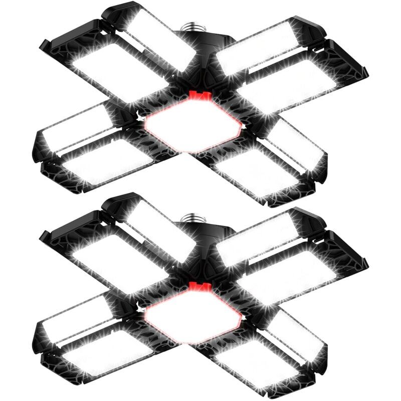 foto del prodotto ymyny illuminazione a led per officina e garage, 2 pezzi, plafoniera deformabile con 12 pannelli regolabili e26 e27, luce a baia per